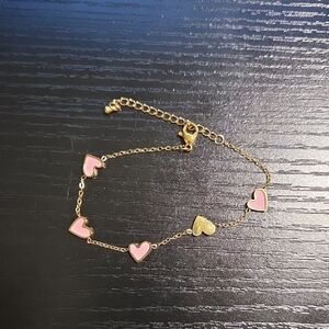 Tarnish Free Stainless Steel Pink Heart Bracelet